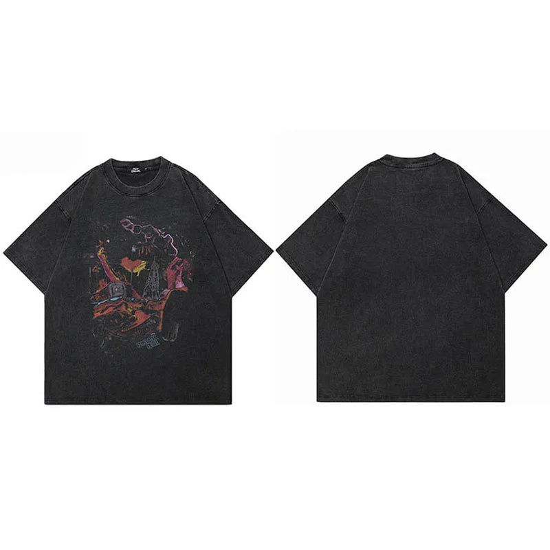 Hip Hop Oversize Washed T-Shirt Streetwear Harajuku Graffiti Graphic Printed T Shirt 2025 Men Spring Summer Short Sleeve Tshirt