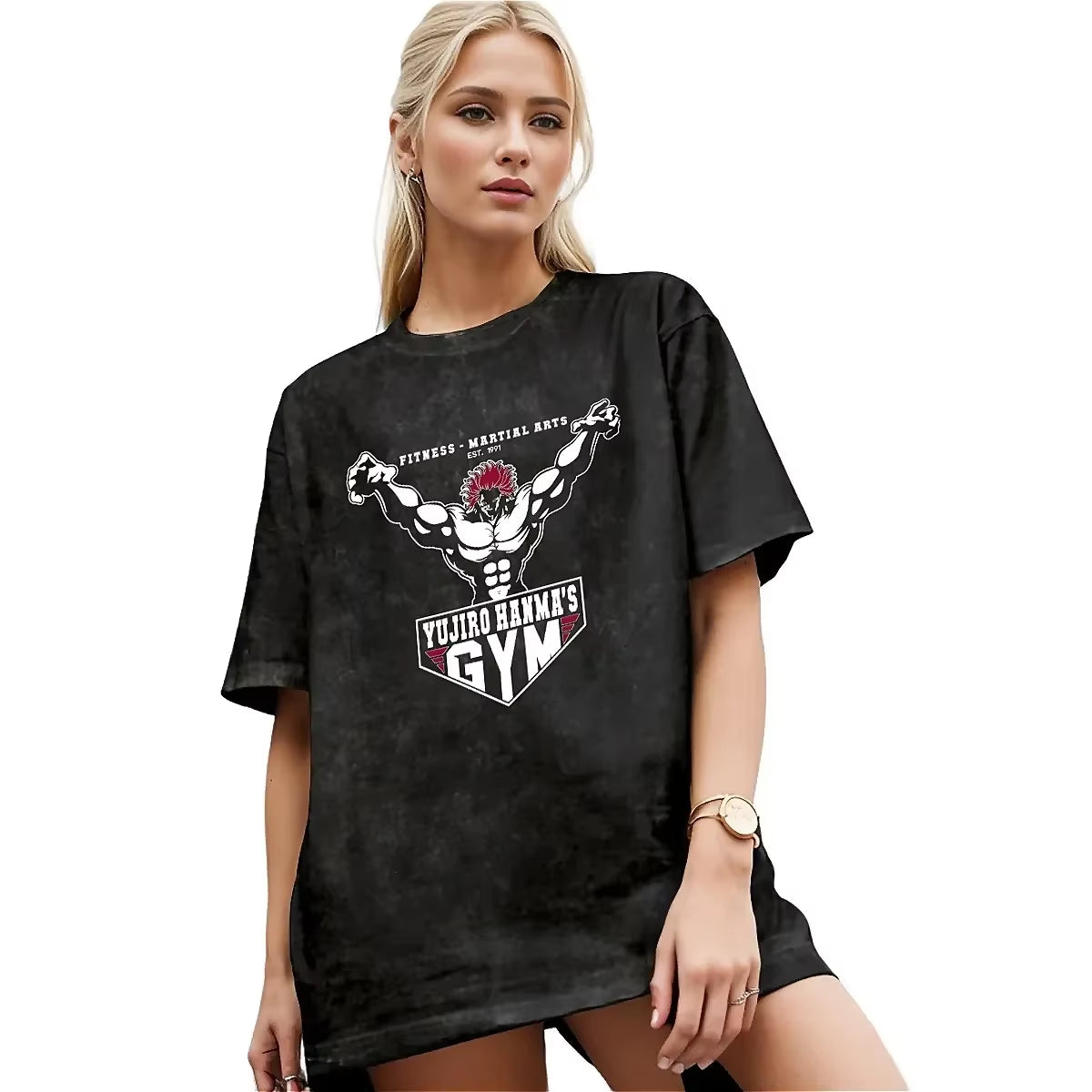 Man Women T-Shirt Yujiro Hanma Gym Washed T Shirts Harajuku Baki Anime Otaku Summer Tee Shirt Y2K Classic Loose Clothes Gift