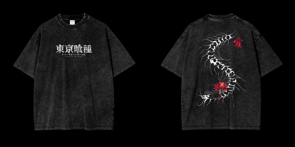 Summer Harajuku Men'S T-Shirt Anime Tokyo Ghoul Kaneki Ken Centipede Washed Cotton T Shirt Vintage Streetwear Men Tops Clothing