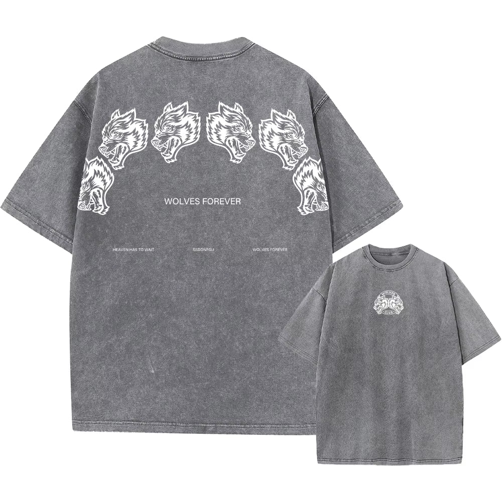Men's Vintage Printed Acid Wash T-Shirt - Casual Cotton Short Sleeve Hip Hop Retro Punk Style