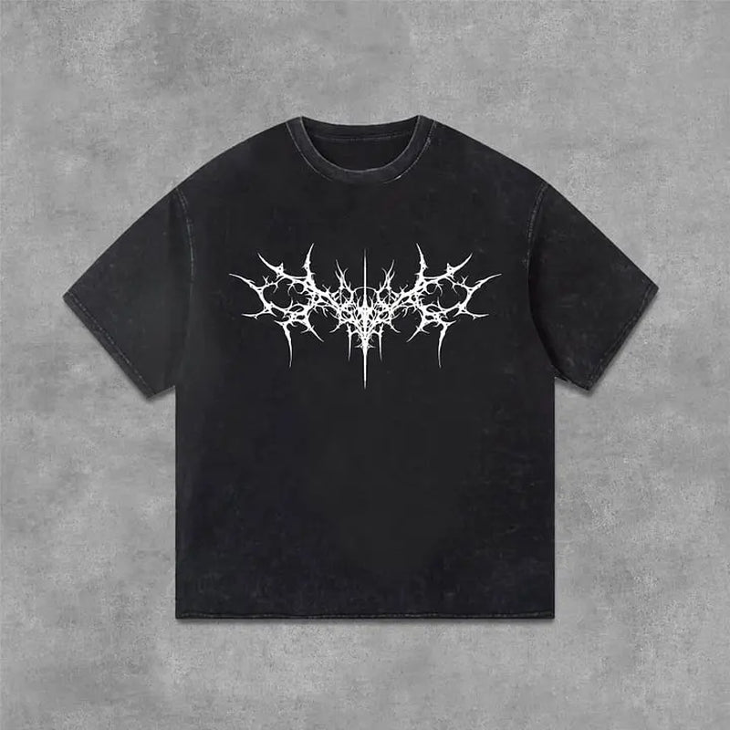 Vintage Gothic Print Graphic Acid Washed T-Shirt Unisex Casual and Comfortable Selected Quality Graphic T Shirts