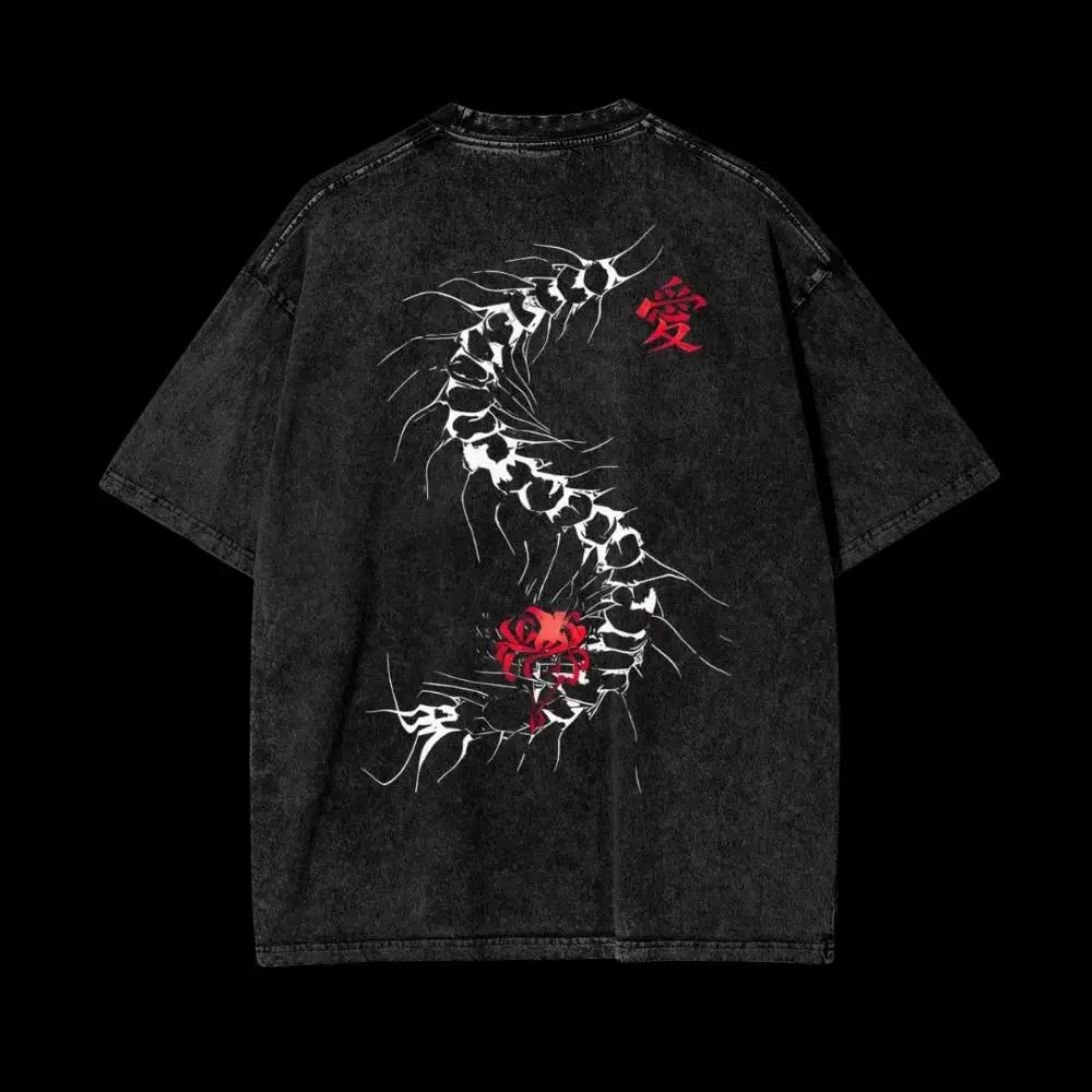 Summer Harajuku Men'S T-Shirt Anime Tokyo Ghoul Kaneki Ken Centipede Washed Cotton T Shirt Vintage Streetwear Men Tops Clothing