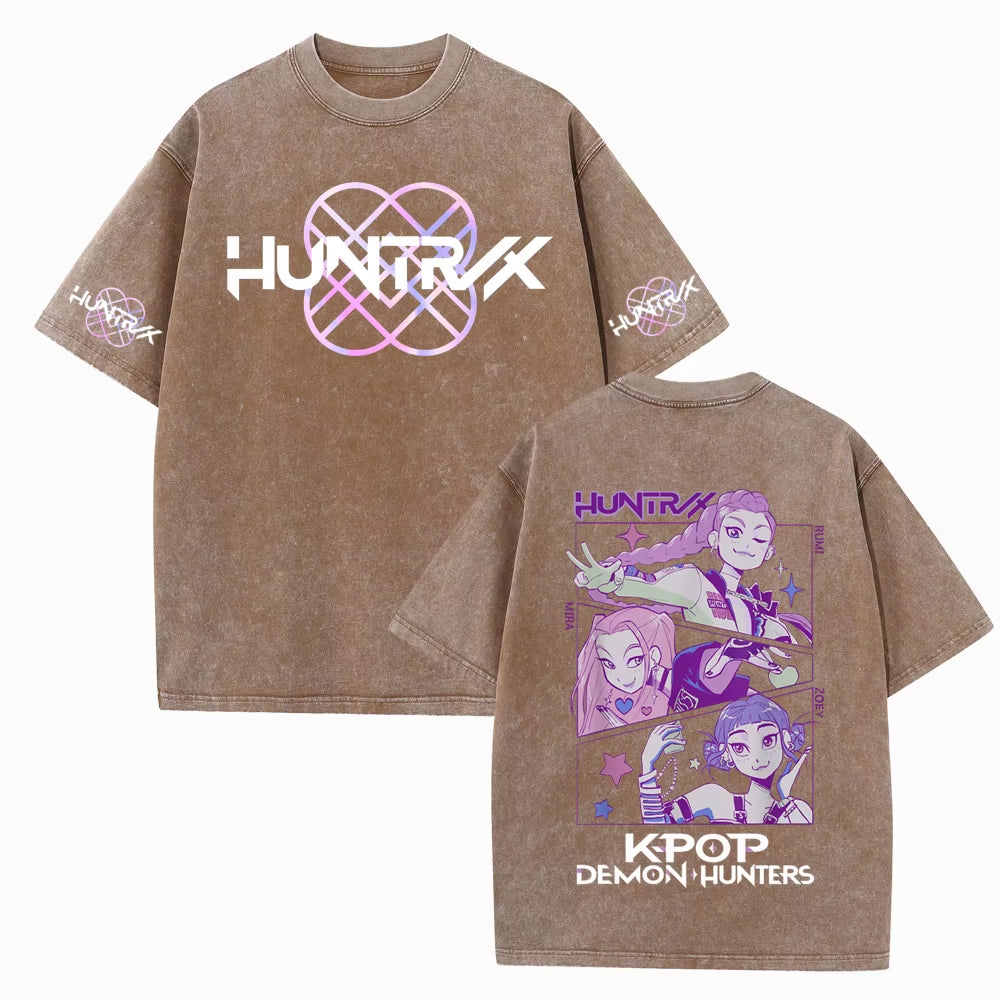 Vintage Anime K-Pop Demon Hunters Cotton T-Shirt with O-Neck and Short Sleeves