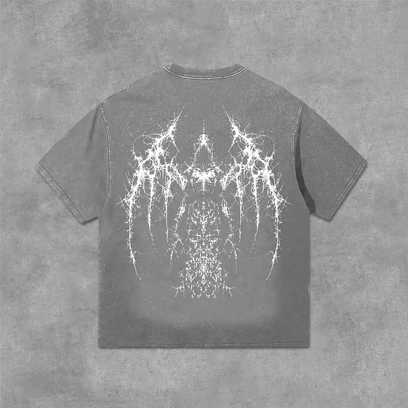 Vintage Gothic Print Graphic Acid Washed T-Shirt Unisex Casual and Comfortable Selected Quality Graphic T Shirts