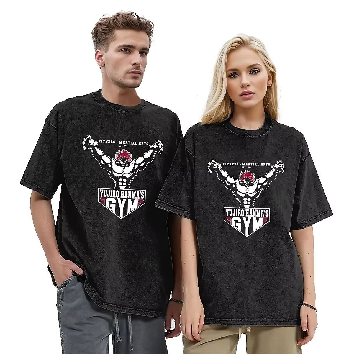 Man Women T-Shirt Yujiro Hanma Gym Washed T Shirts Harajuku Baki Anime Otaku Summer Tee Shirt Y2K Classic Loose Clothes Gift