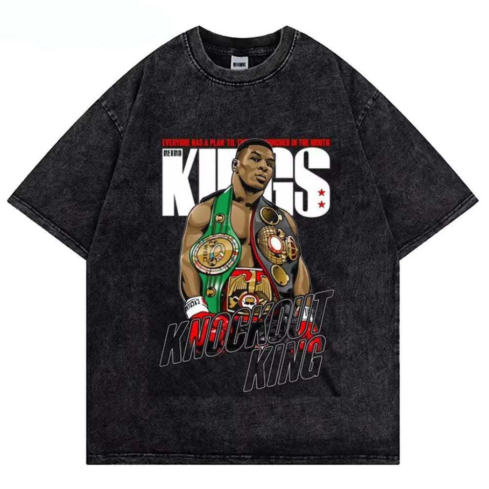 Mike Tyson Washed T Shirt Vintage Boxing Champion T-Shirts Streetwear Retro Tshirt Summer Short-Sleeved Shirts Oversized Tshirts