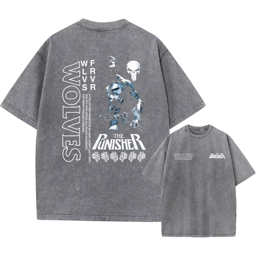 Men's Vintage Printed Acid Wash T-Shirt - Casual Cotton Short Sleeve Hip Hop Retro Punk Style