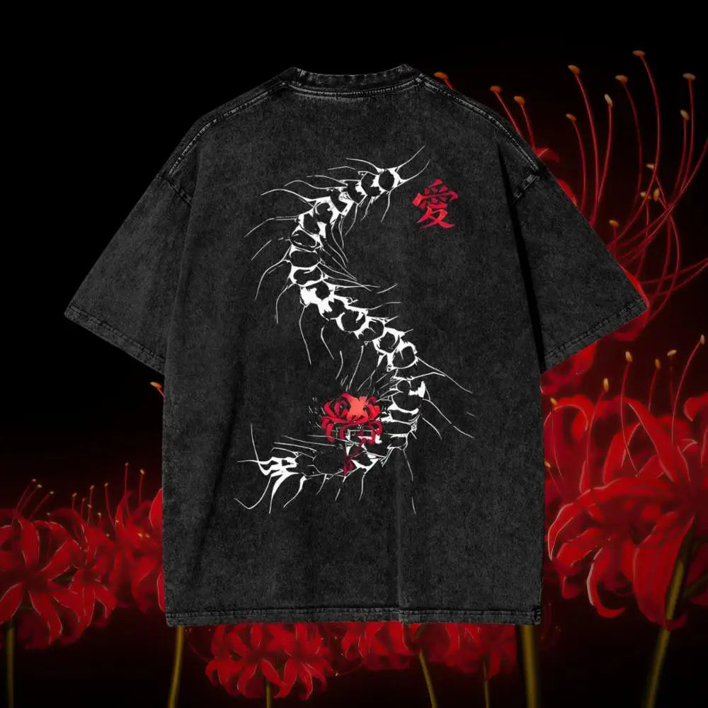 Summer Harajuku Men'S T-Shirt Anime Tokyo Ghoul Kaneki Ken Centipede Washed Cotton T Shirt Vintage Streetwear Men Tops Clothing
