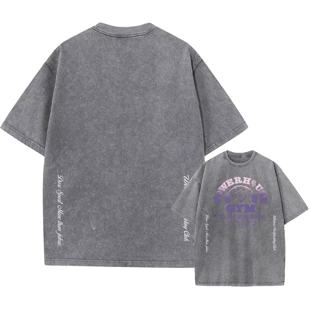 Men's Vintage Printed Acid Wash T-Shirt - Casual Cotton Short Sleeve Hip Hop Retro Punk Style