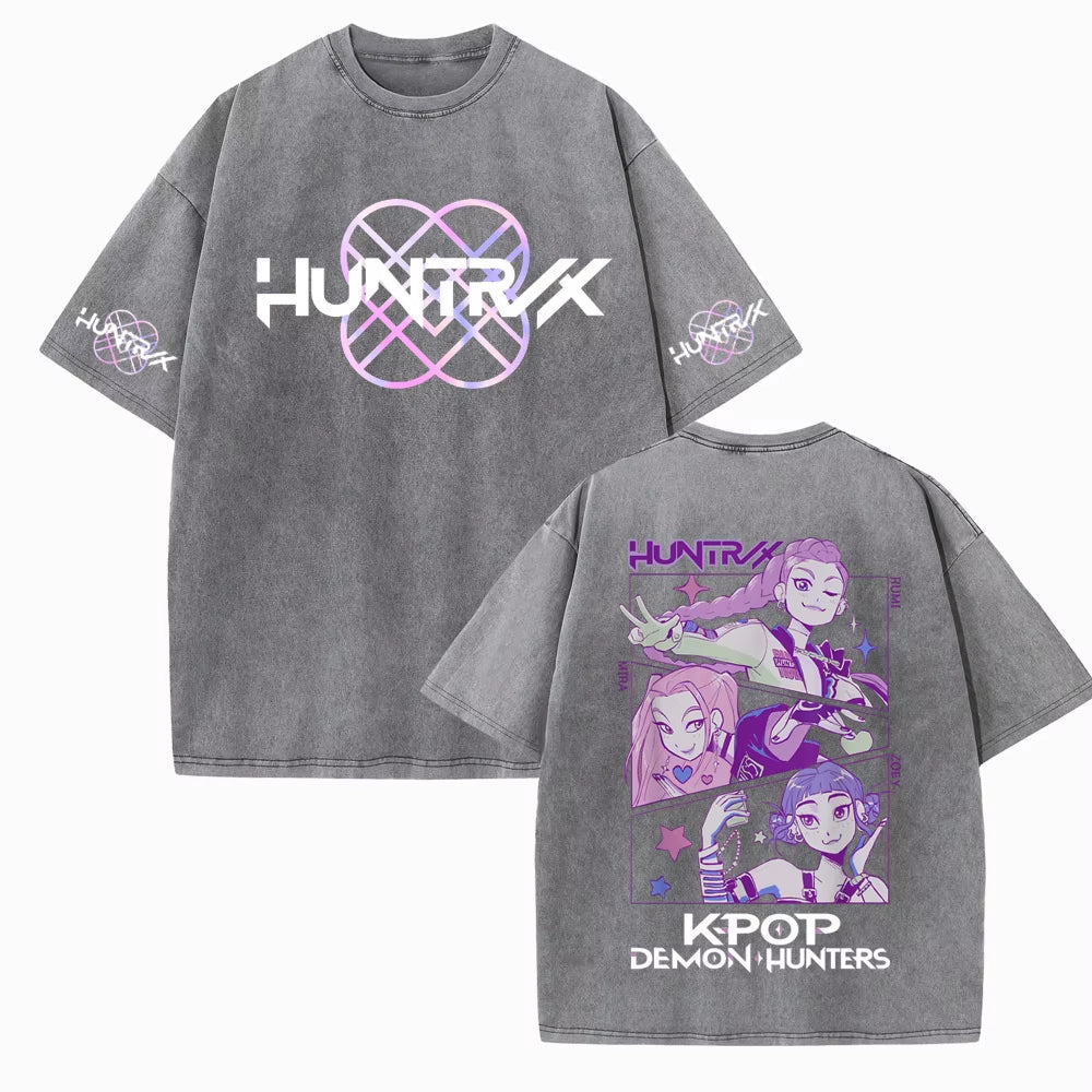 Vintage Anime K-Pop Demon Hunters Cotton T-Shirt with O-Neck and Short Sleeves
