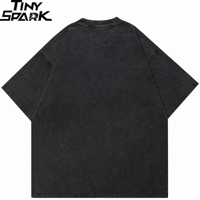 Hip Hop Oversize Washed T-Shirt Streetwear Harajuku Graffiti Graphic Printed T Shirt 2025 Men Spring Summer Short Sleeve Tshirt