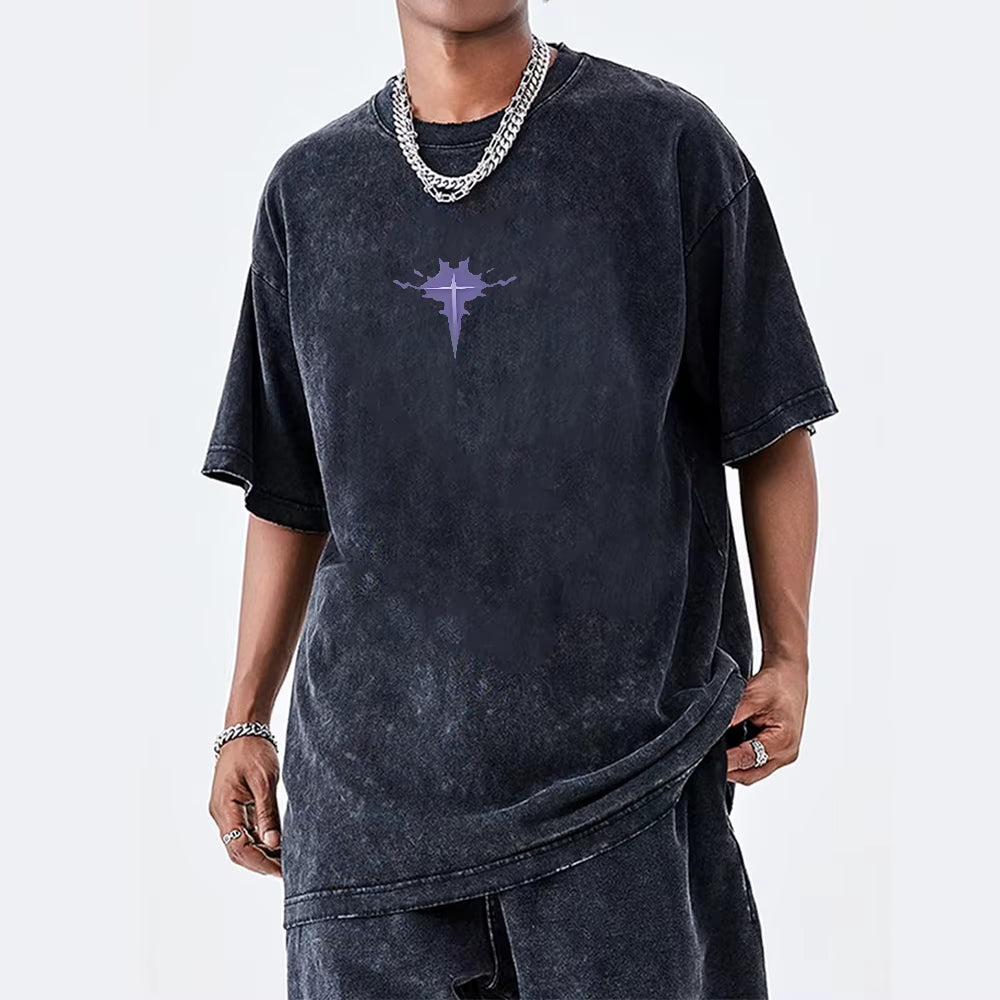 Men'S Women'S Vintage Washed Cotton T Shirt Streetwear Anime Solo Leveling Graphic Print Tops Harajuku Loose Short Sleeve Tees