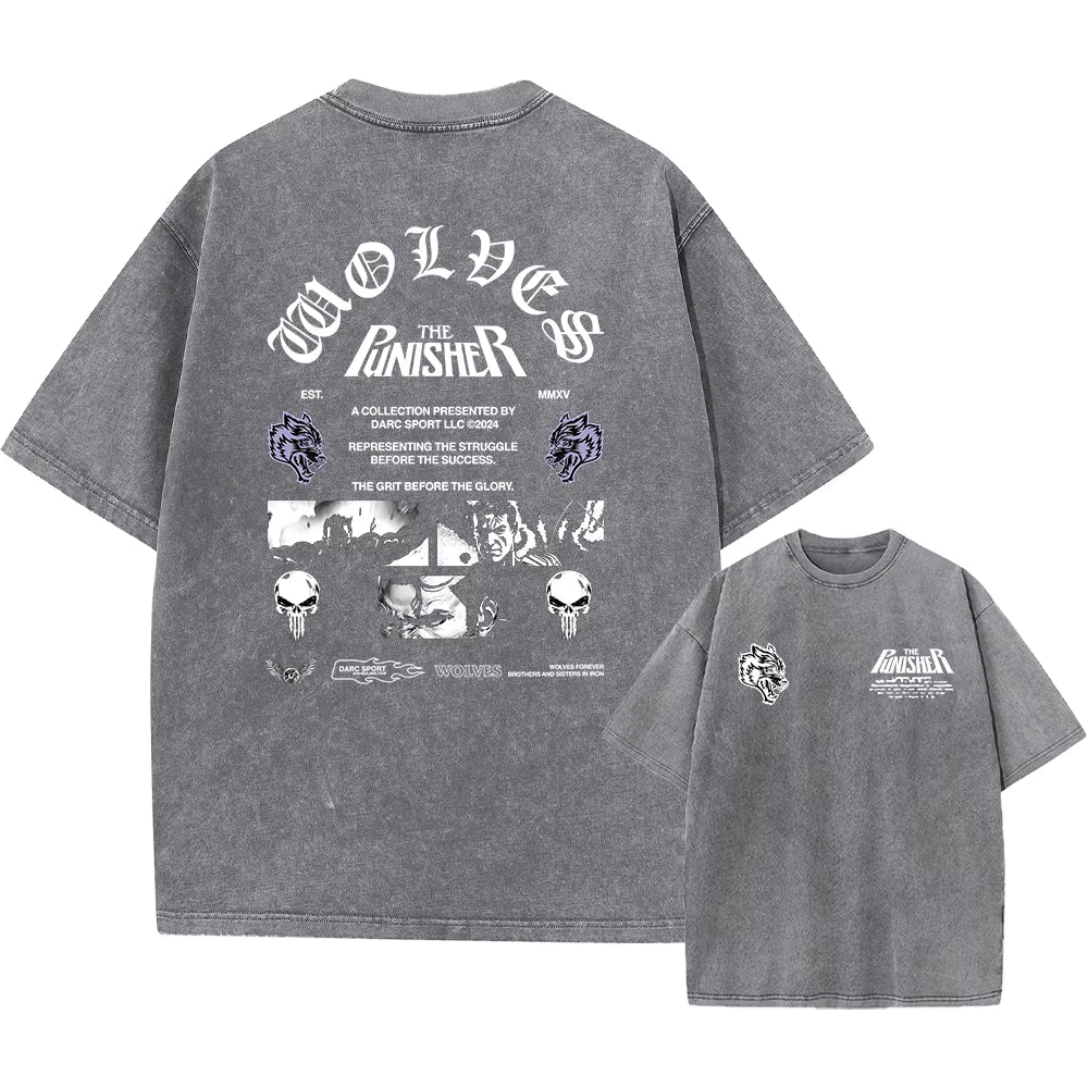 Men's Vintage Printed Acid Wash T-Shirt - Casual Cotton Short Sleeve Hip Hop Retro Punk Style
