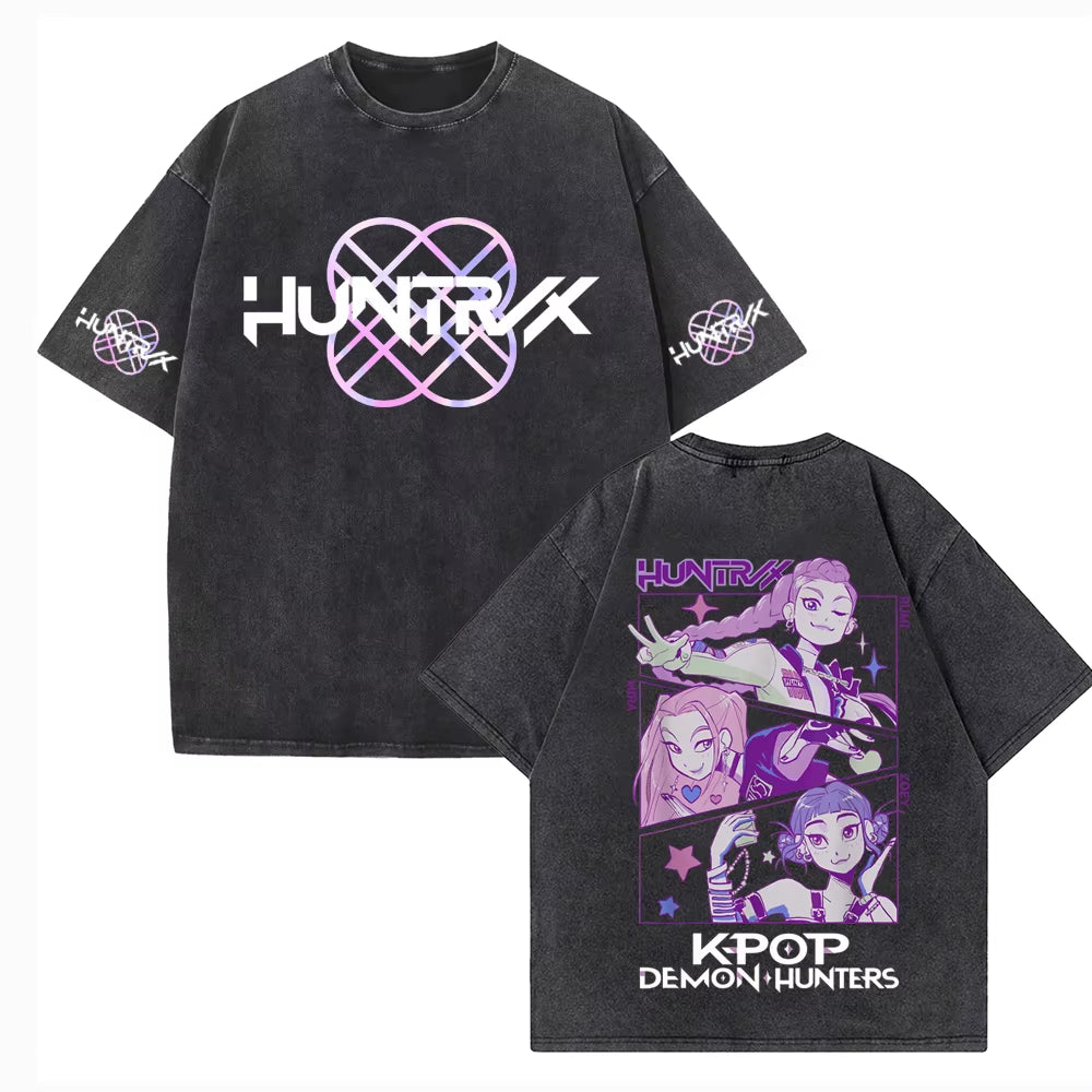 Vintage Anime K-Pop Demon Hunters Cotton T-Shirt with O-Neck and Short Sleeves