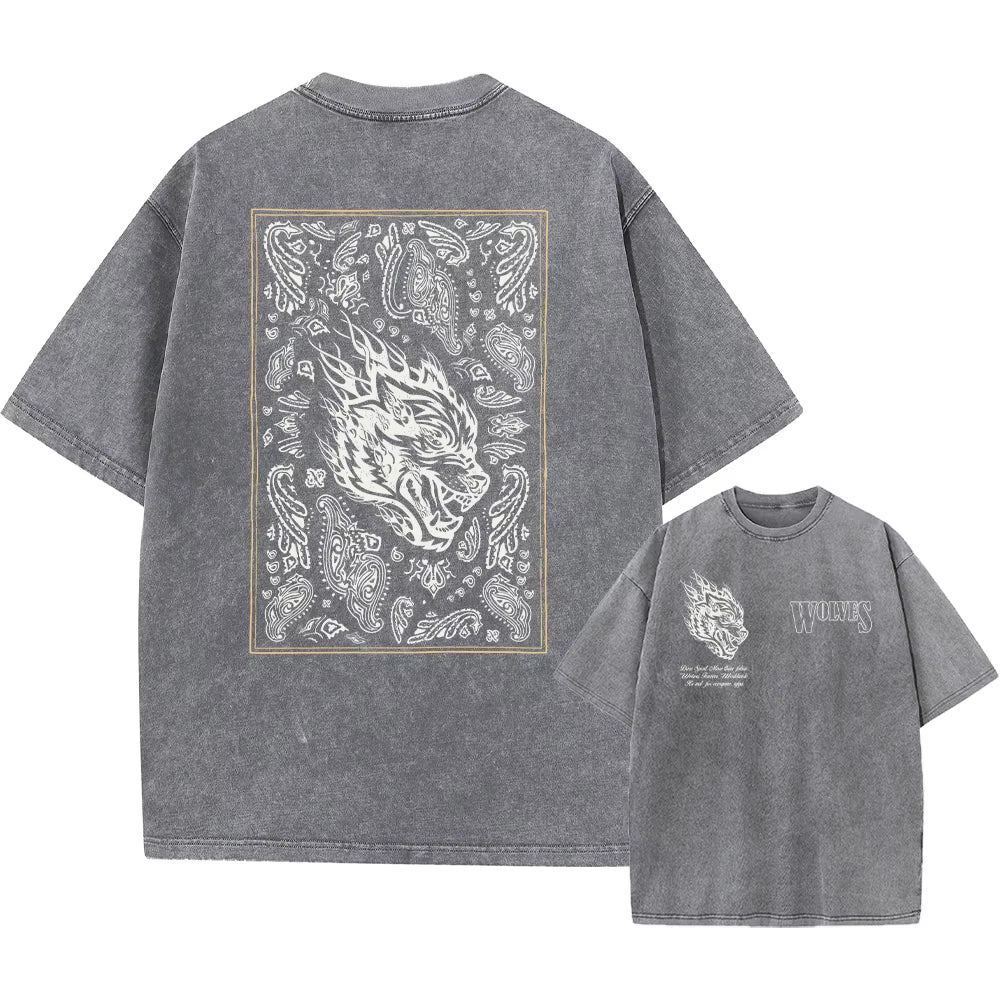 Men's Vintage Printed Acid Wash T-Shirt - Casual Cotton Short Sleeve Hip Hop Retro Punk Style
